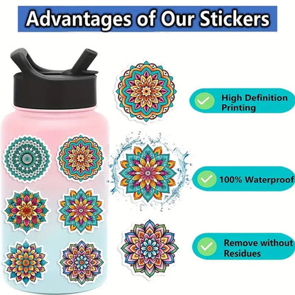 50pcs Vibrant Mandala Sticker Pack - Kabukis