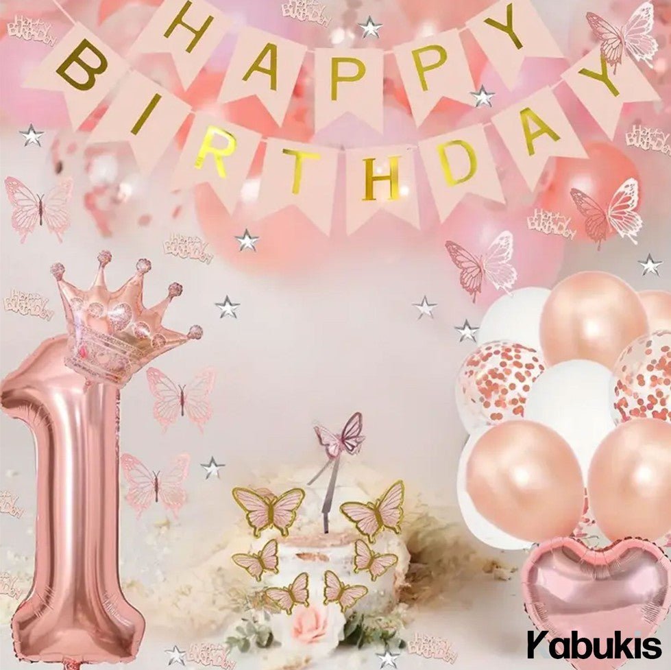 Kabukis 76 Pieces Rose Gold 1st Birthday Party Set - Glam for Her Big Day - Kabukis