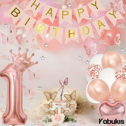 Kabukis 76 Pieces Rose Gold 1st Birthday Party Set - Glam for Her Big Day - Kabukis