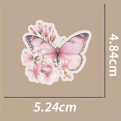 50Pcs Butterfly and Floral Stickers - PET Transparent - Kabukis