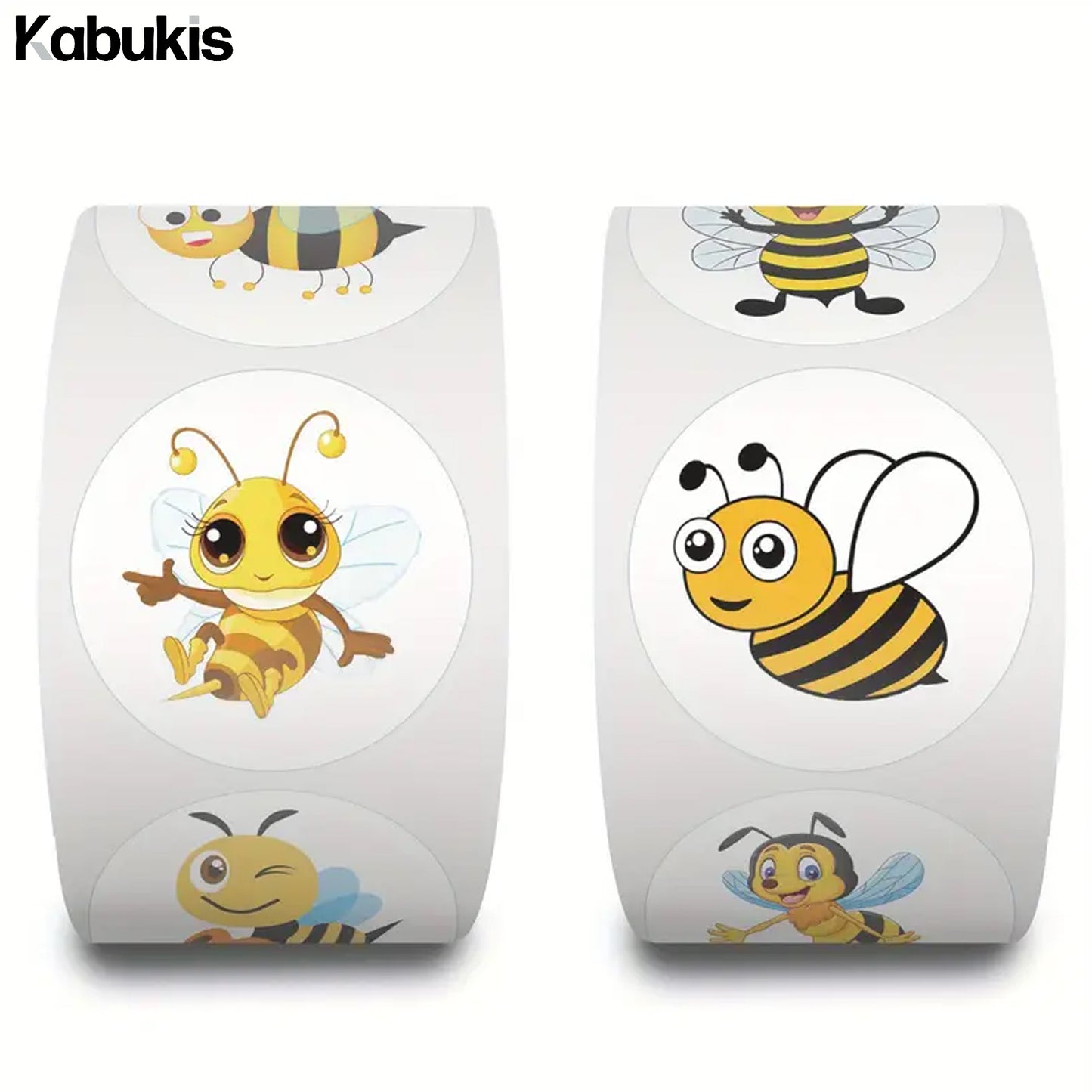Kabukis 500pcs Bee Insect Sticker Roll - Cute & Funny Labels (10 Designs) - Kabukis