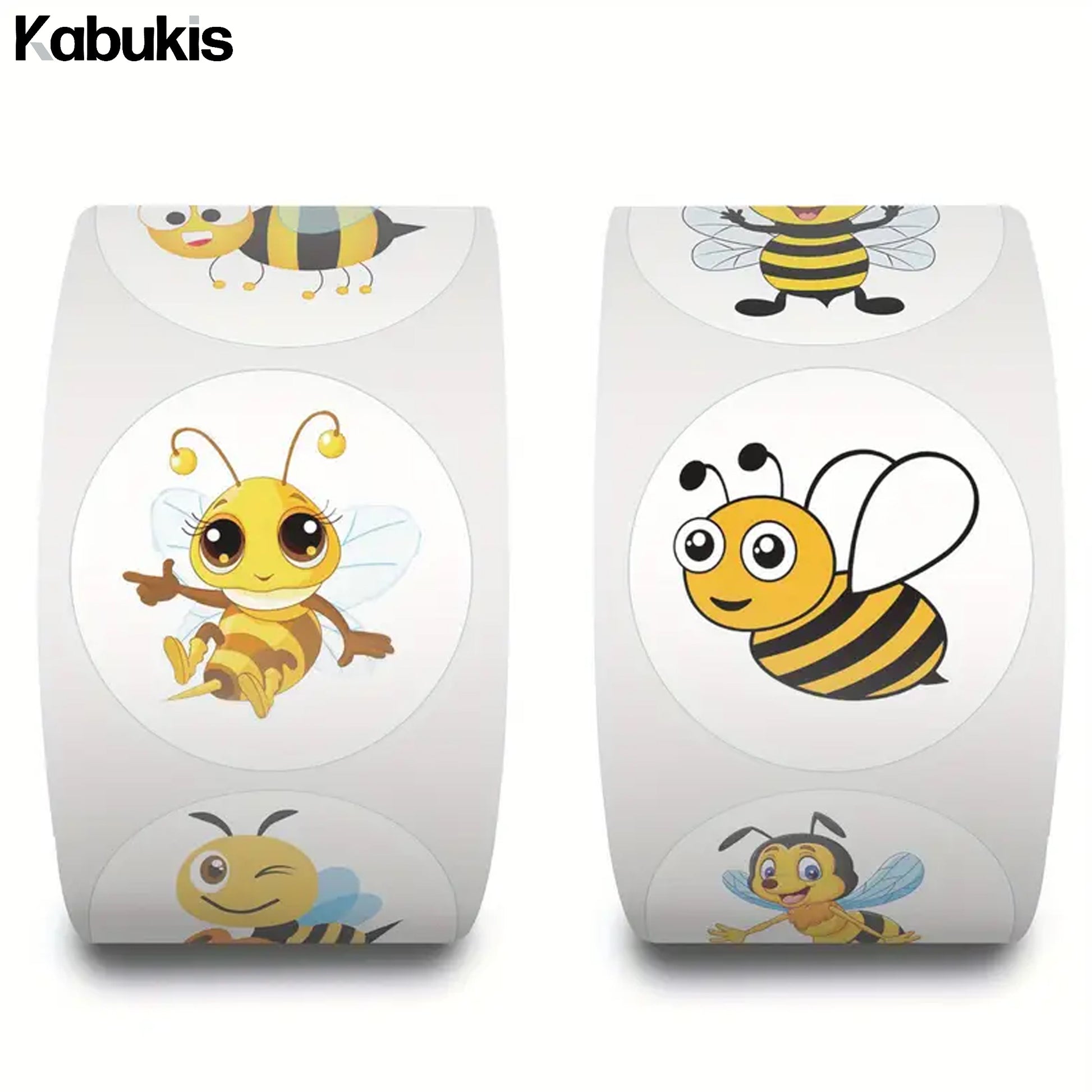 Kabukis 500pcs Bee Insect Sticker Roll - Cute & Funny Labels (10 Designs) - Kabukis