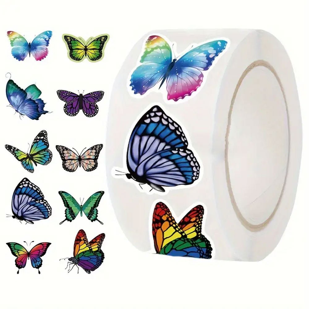 500pcs Bright & Attractive Butterfly Shaped Gift Wrap Sticker Roll - Kabukis