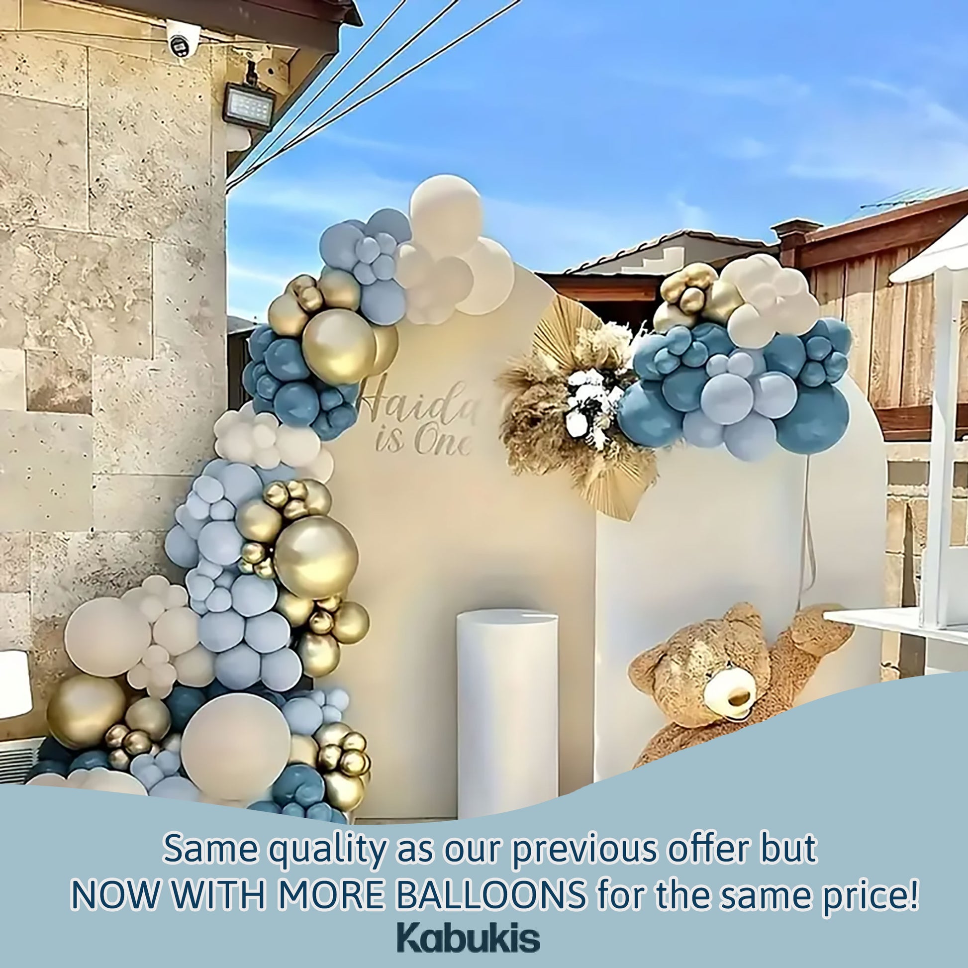 134 Pieces Blue, White & Golden Latex Balloon Arch Kit - Kabukis