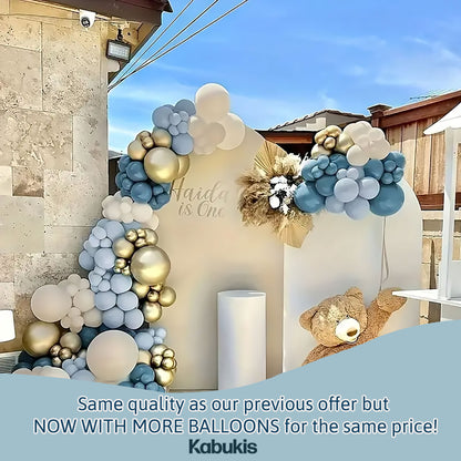 134 Pieces Blue, White & Golden Latex Balloon Arch Kit - Kabukis