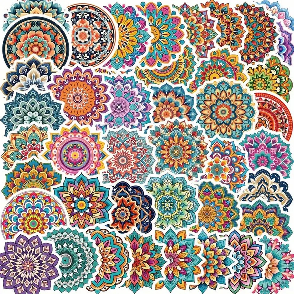 50pcs Vibrant Mandala Sticker Pack - Kabukis