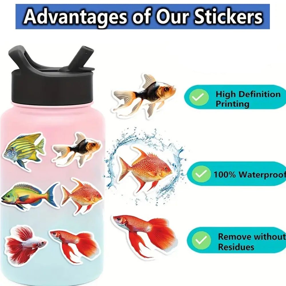 50pcs Colourful Marine and Freshwater Fish Stickers - Kabukis
