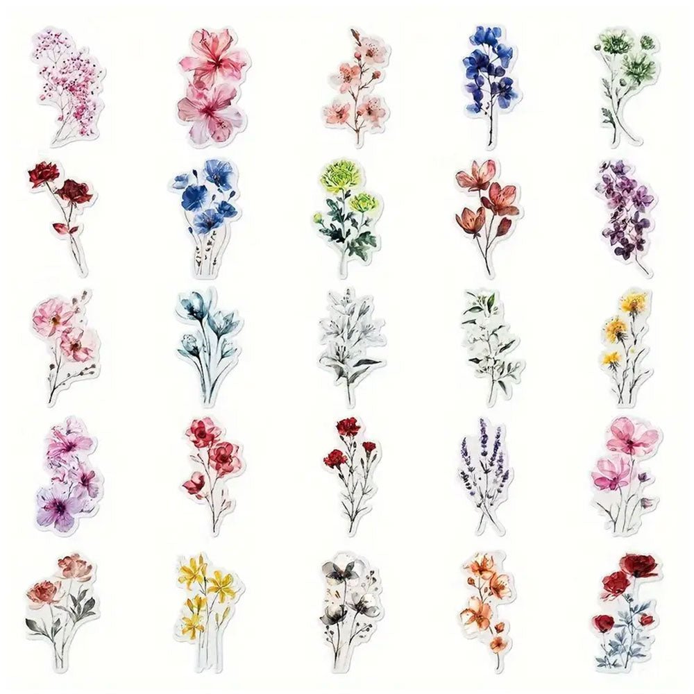 50pcs Transparent Floral Stickers PET Material, Self - Adhesive - Kabukis