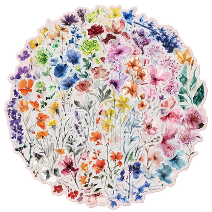 50 Pieces Transparent Watercolour Floral Art Stickers Matte - Kabukis