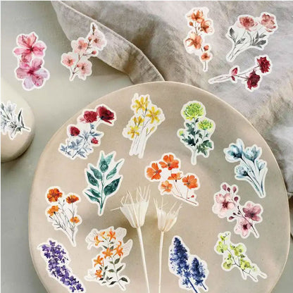 50 Pieces Transparent Watercolour Floral Art Stickers Matte - Kabukis