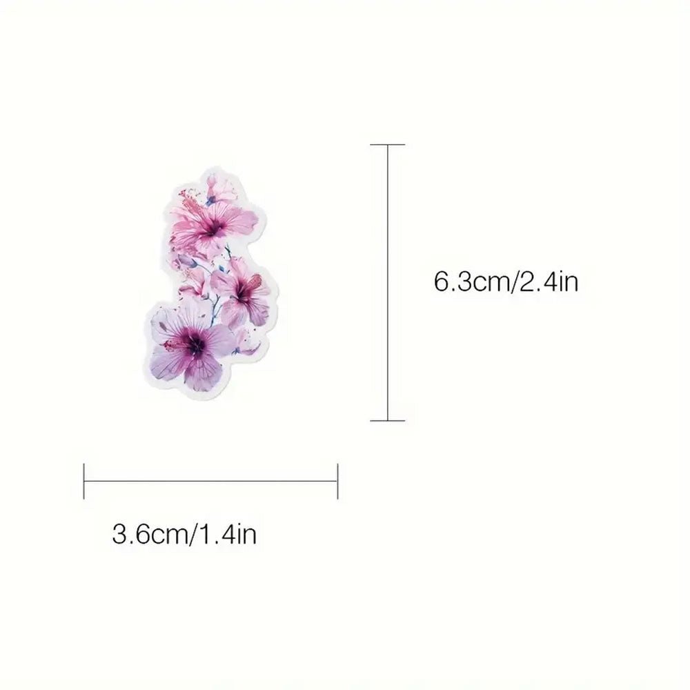 50 Pieces Transparent Watercolour Floral Art Stickers Matte - Kabukis