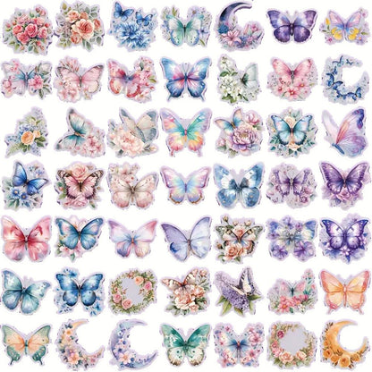 50Pcs Butterfly and Floral Stickers - PET Transparent - Kabukis