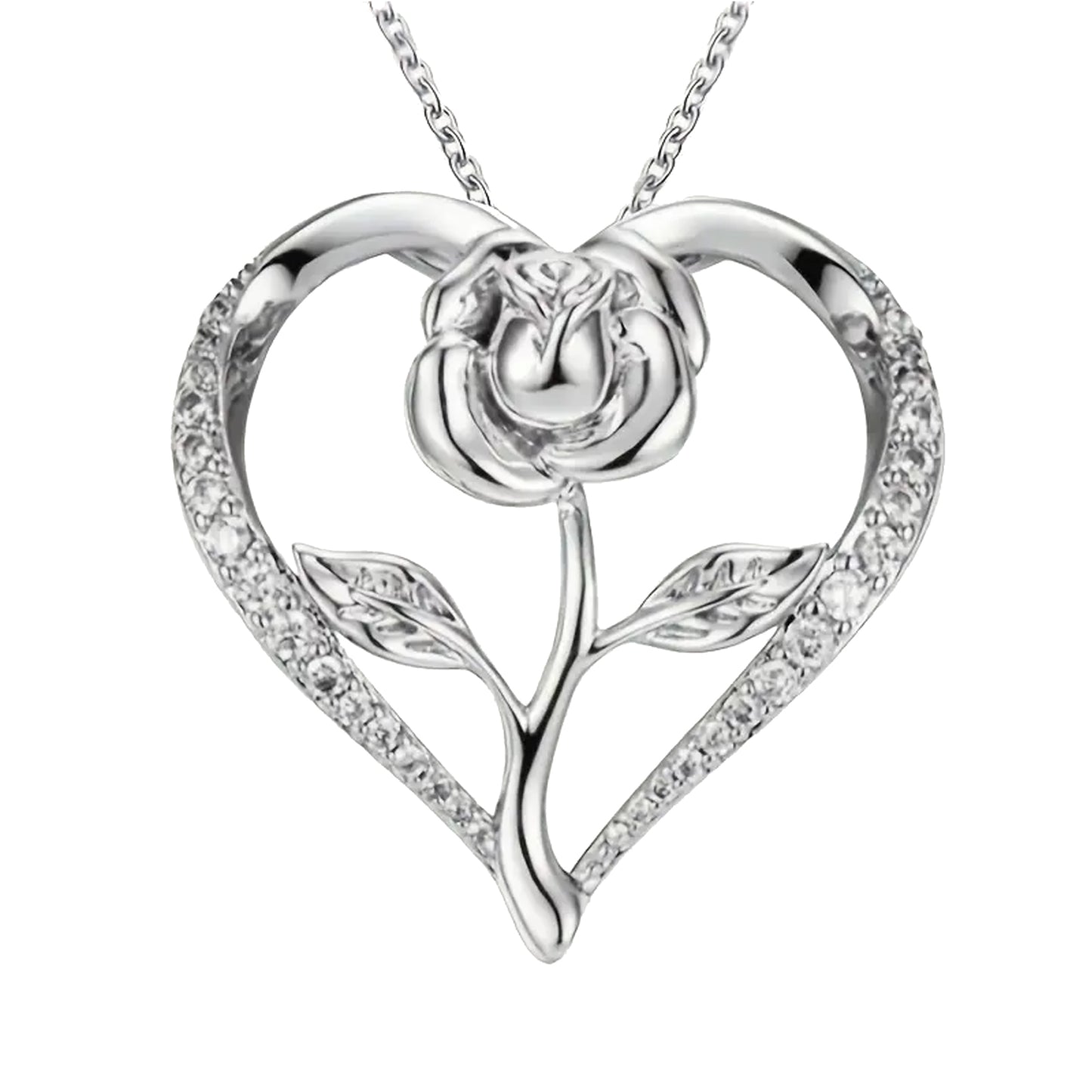 Cute Elegant Rose Flower Decor Rhinestone Heart Necklace - A Timeless Gift - Kabukis