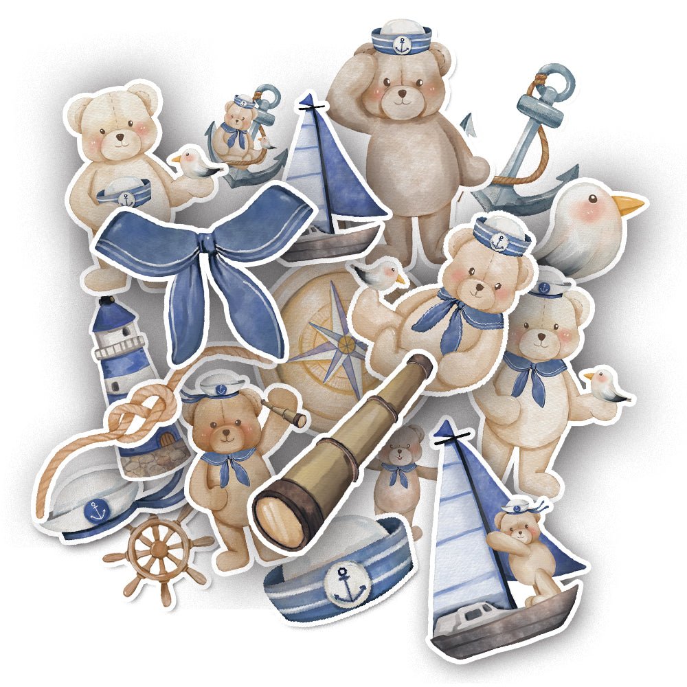 Seaside Adventures - Teddy Bear Sailor Sticker Set for Nautical Charm - Kabukis