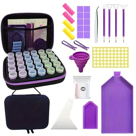 Diamond Art Painting Accessory Organizer Set - 30 Slot Acrylic Box Pen Tool - Kabukis