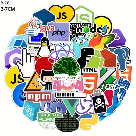 50pcs Programmer Software Stickers Pack - Waterproof, Coding & Graffiti Fun - Kabukis