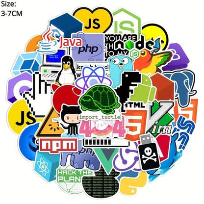 50pcs Programmer Software Stickers Pack - Waterproof, Coding & Graffiti Fun - Kabukis