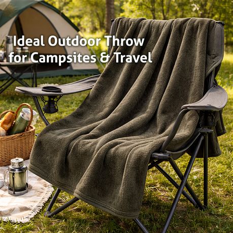 Camping Pet Plush Fleece Blanket - Cozy Comfort in Dark Olive 160x180 - Kabukis