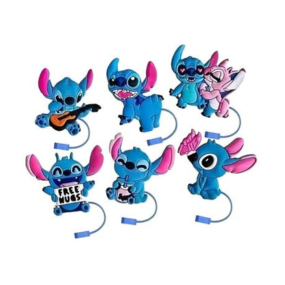 6 Pieces Stitch Reusable Silicone Straw Hats - Clip - On Tumbler Cover Tips Lids - Kabukis