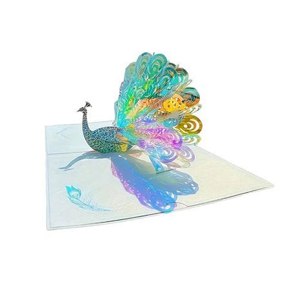 Sparkling Peacock 3D Pop - Up Card - Elegant Fantasy Greeting Design - Kabukis