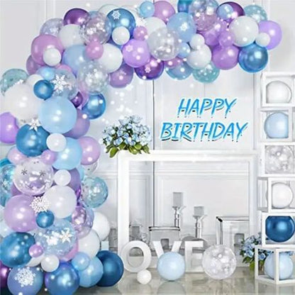 50 Pieces Frozen Blue Purple Balloon Set - Magical Snowflake Party Elegance - Kabukis