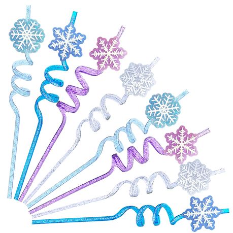 12 Frozen Snowflake Reusable Drinking Straws - Glitter Spiral Cocktail Set - Kabukis