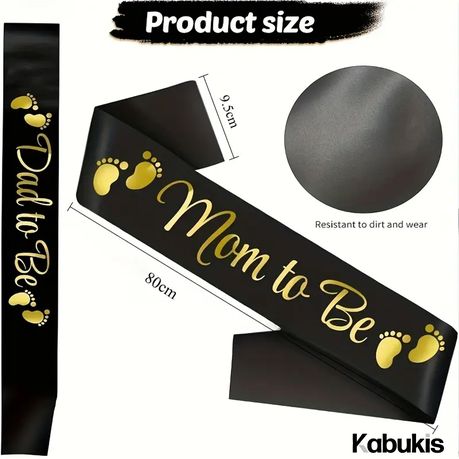 Kabukis 2 Pc Black Mom & Dad Baby Shower Sash Set - Elegant Party Must - Have - Kabukis