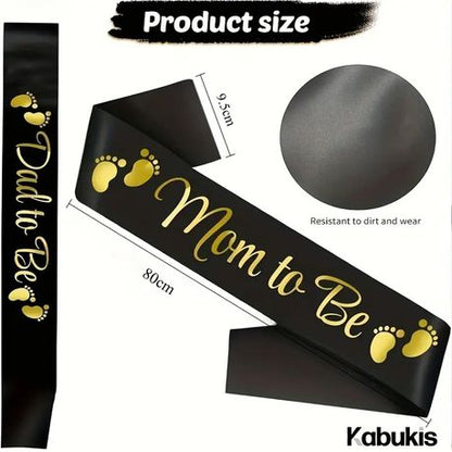 Kabukis 2 Pc Black Mom & Dad Baby Shower Sash Set - Elegant Party Must - Have - Kabukis