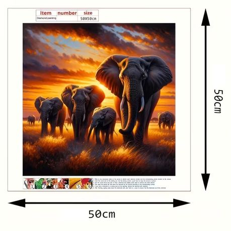 DIY Diamond Dot Art Painting Set - African Elephant Sunset Scene - Kabukis
