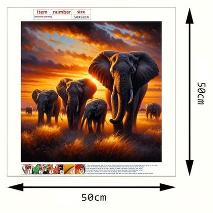 DIY Diamond Dot Art Painting Set - African Elephant Sunset Scene - Kabukis