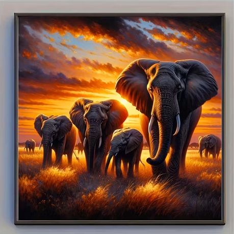 DIY Diamond Dot Art Painting Set - African Elephant Sunset Scene - Kabukis