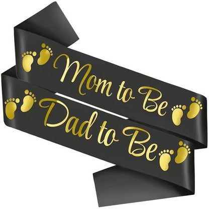 Kabukis 2 Pc Black Mom & Dad Baby Shower Sash Set - Elegant Party Must - Have - Kabukis