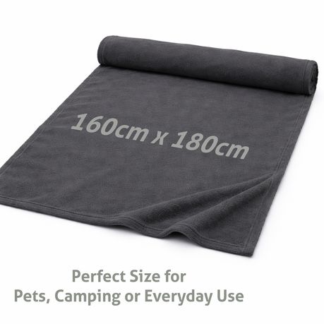 Camping Pet Plush Fleece Blanket - Cozy Comfort in Charcoal Grey 160x180 - Kabukis