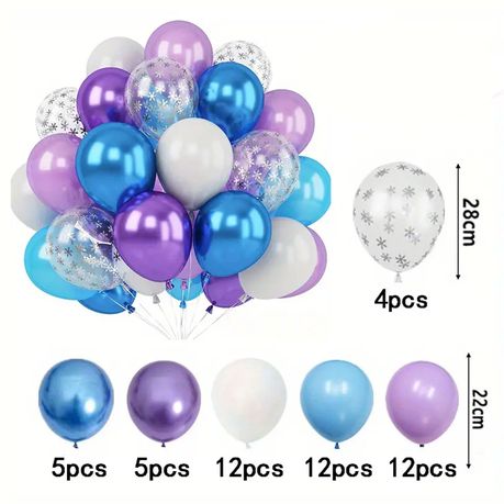 50 Pieces Frozen Blue Purple Balloon Set - Magical Snowflake Party Elegance - Kabukis