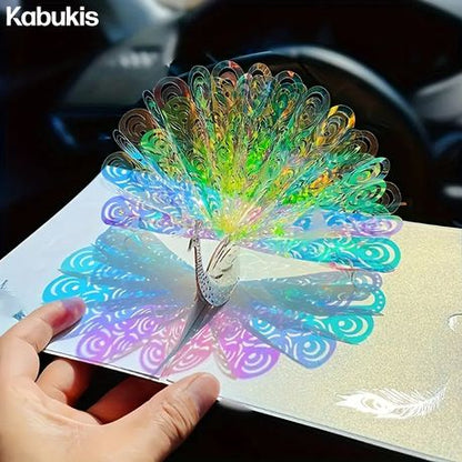 Sparkling Peacock 3D Pop - Up Card - Elegant Fantasy Greeting Design - Kabukis
