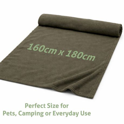 Camping Pet Plush Fleece Blanket - Cozy Comfort in Dark Olive 160x180 - Kabukis