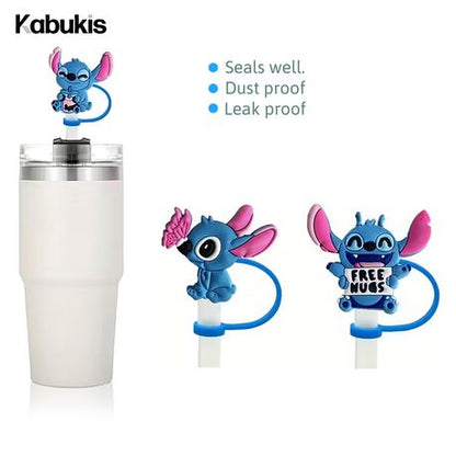 6 Pieces Stitch Reusable Silicone Straw Hats - Clip - On Tumbler Cover Tips Lids - Kabukis