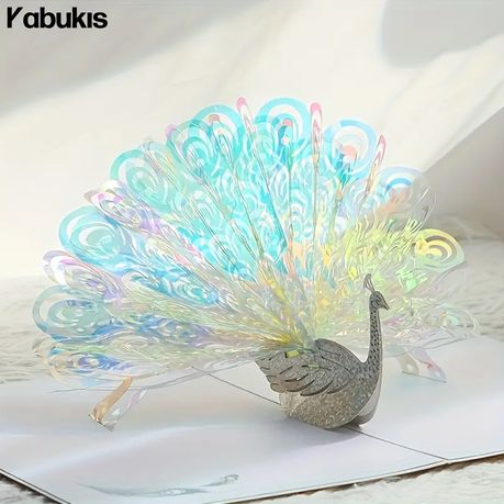 Sparkling Peacock 3D Pop - Up Card - Elegant Fantasy Greeting Design - Kabukis