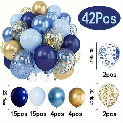 42 Balloons - Navy, Golden & Blue for Birthday Party or Baby Shower Arch - Kabukis