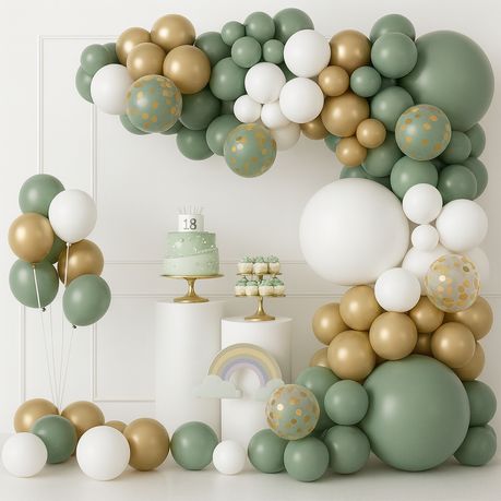 128pcs Sage Green Balloon Arch Garland Kit - Wedding & Birthday Backdrop - Kabukis