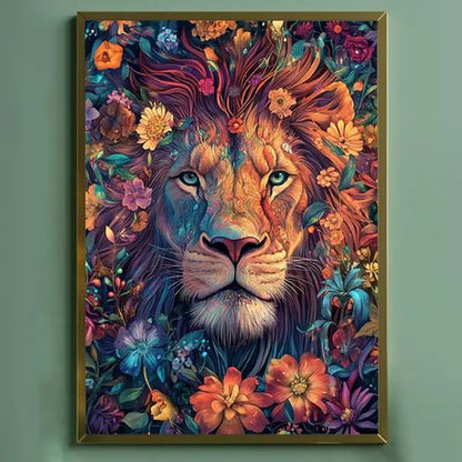 5D Full Drill Boho Lion & Floral Diamond Dot Painting Kit - 30x40cm - Kabukis