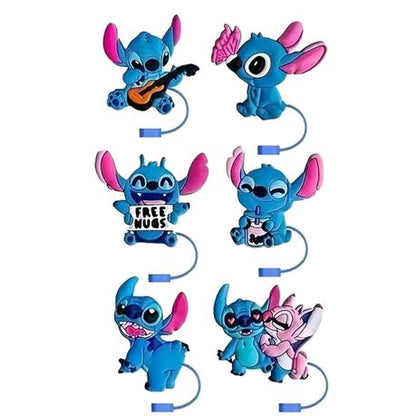 6 Pieces Stitch Reusable Silicone Straw Hats - Clip - On Tumbler Cover Tips Lids - Kabukis