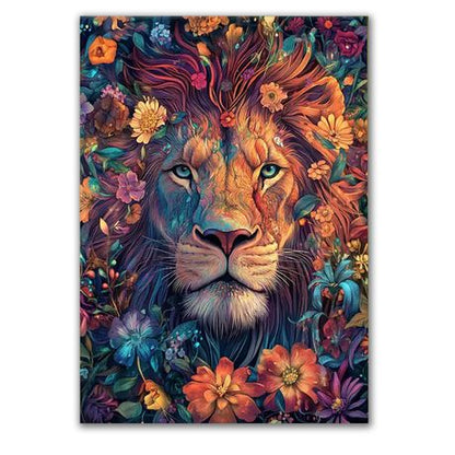 5D Full Drill Boho Lion & Floral Diamond Dot Painting Kit - 30x40cm - Kabukis