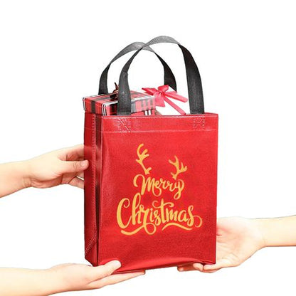 3pk Red Foil Merry Christmas Gift Bags - Reusable Festive Tote Bag Set! - Kabukis