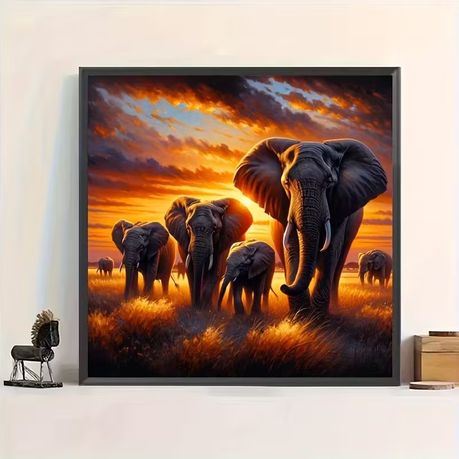 DIY Diamond Dot Art Painting Set - African Elephant Sunset Scene - Kabukis