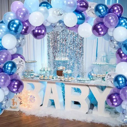 50 Pieces Frozen Blue Purple Balloon Set - Magical Snowflake Party Elegance - Kabukis