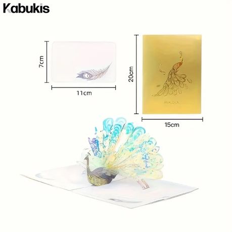 Sparkling Peacock 3D Pop - Up Card - Elegant Fantasy Greeting Design - Kabukis