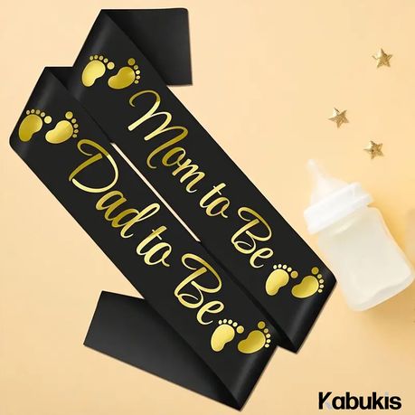 Kabukis 2 Pc Black Mom & Dad Baby Shower Sash Set - Elegant Party Must - Have - Kabukis
