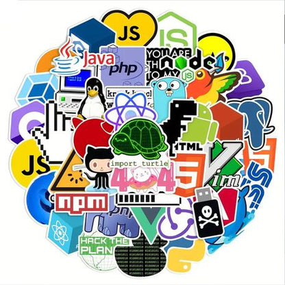 50pcs Programmer Software Stickers Pack - Waterproof, Coding & Graffiti Fun - Kabukis