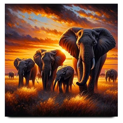 DIY Diamond Dot Art Painting Set - African Elephant Sunset Scene - Kabukis